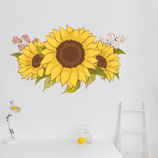 Вінілова інтер'єрна наклейка кольорова декор на стіну, шпалери та інші поверхні "Соняшники та рожеві квіти" з оракалу - Інтернет-магазин спільних покупок ToGether