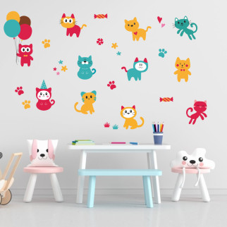 Вінілова інтер'єрна наклейка кольорова декор на стіну, шпалери та інші поверхні "Звірі: кольорові коти" з оракалу - Інтернет-магазин спільних покупок ToGether