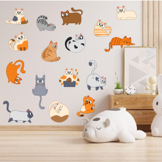 Вінілова інтер'єрна наклейка кольорова декор на стіну, шпалери та інші поверхні "Кольорові Коти у різних позах" з оракалу - Інтернет-магазин спільних покупок ToGether