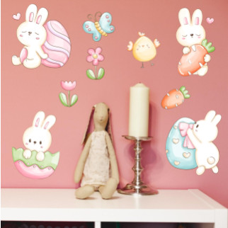 Вінілова інтер'єрна наклейка кольорова декор на стіну, шпалери та інші поверхні "Зайці (кролики) із яйцями" з оракалу - Інтернет-магазин спільних покупок ToGether
