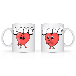 Парні білі чашки (кухлі) з оригінальними принтами "Love. Два серця. Закохані серця" - Інтернет-магазин спільних покупок ToGether