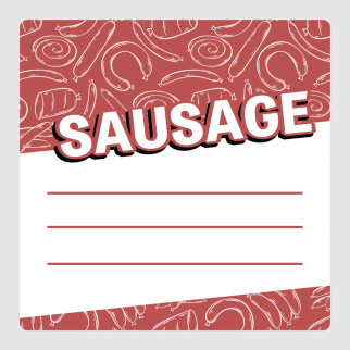 Маркувальна самоклеюча наліпка (етикетка, стікер) "Ковбаса. Sausage", квадратна, біло-бардова" (40х40мм) - Інтернет-магазин спільних покупок ToGether