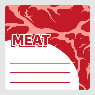 Маркувальна самоклеюча наліпка (етикетка, стікер) "Meat. М'ясо", квадратна, біло-червона (40х40мм) - Інтернет-магазин спільних покупок ToGether