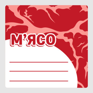 Маркувальна самоклеюча наліпка (етикетка, стікер) "М'ясо. Meat", квадратна, біло-червона (40х40мм) - Інтернет-магазин спільних покупок ToGether
