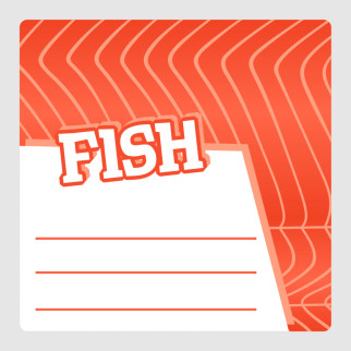 Маркувальна самоклеюча наліпка (етикетка, стікер) "Fish. Риба", квадратна, біло-помаранчева(40х40мм) - Інтернет-магазин спільних покупок ToGether