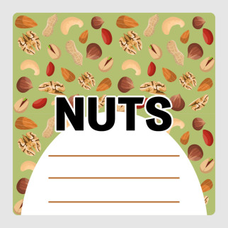 Маркувальна самоклеюча наліпка (етикетка, стікер) "Nuts. Горіхи", квадратна, біло-зелена (40х40мм) - Інтернет-магазин спільних покупок ToGether
