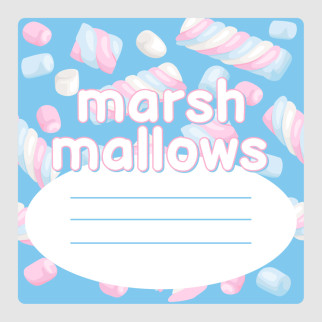 Маркувальна самоклеюча наліпка (етикетка, стікер) "MarshMallows. Зефір", квадратна, блакитна (40х40мм) - Інтернет-магазин спільних покупок ToGether
