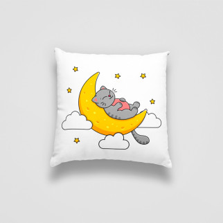 Подушка декоративна з дитячим оригінальним принтом "Спляче сіре кошеня на місяці. Sleeping cat" Push IT - Інтернет-магазин спільних покупок ToGether