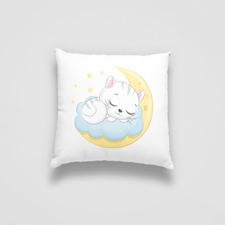 Подушка декоративна з дитячим оригінальним принтом "Спляче біле кошеня на місяці. Sleeping cat" Push IT - Інтернет-магазин спільних покупок ToGether