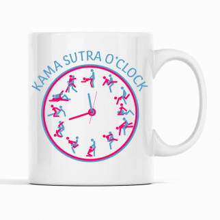 Біла чашка (кухоль ) з оригінальним принтом "Kama sutra o'clock. Камасутра в годиннику". Чашки 18+ - Інтернет-магазин спільних покупок ToGether