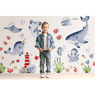 Вінілова інтер'єрна наклейка кольорова декор на стіну, шпалери та інші поверхні "Підводний світ. Кит, дельфін" з оракалу - Інтернет-магазин спільних покупок ToGether