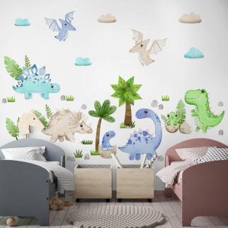Вінілова інтер'єрна наклейка кольорова декор на стіну, шпалери та інші поверхні "Маленькі динозаври" з оракалу 180х120 - Інтернет-магазин спільних покупок ToGether