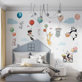 Вінілова інтер'єрна наклейка кольорова декор на стіну, шпалери та інші поверхні "Тварини на повітряних кулях" з оракалу - Інтернет-магазин спільних покупок ToGether