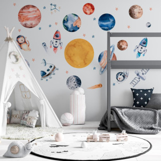 Вінілова інтер'єрна наклейка кольорова декор на стіну, шпалери та інші поверхні "Космос. Планети. Ракети" з оракалу - Інтернет-магазин спільних покупок ToGether