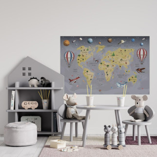 Вінілова інтер'єрна наклейка кольорова декор на стіну "Карта світу українською мовою із планетами" з оракалу 150х98 - Інтернет-магазин спільних покупок ToGether