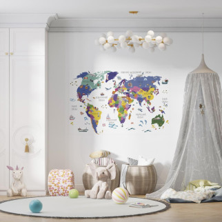 Вінілова інтер'єрна наклейка кольорова декор на стіну "Карта світу українською мовою кольорова" з оракалу - Інтернет-магазин спільних покупок ToGether