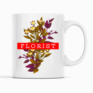 Біла чашка (кухоль) з оригінальним принтом "Florist. Флорист. Білий Напис. Гілка квітів" - Інтернет-магазин спільних покупок ToGether