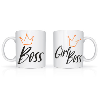 Білі парні кухлі (чашки) з оригінальним принтом директору "Boss Girl Boss. Бос Дівчина Боса" - Інтернет-магазин спільних покупок ToGether