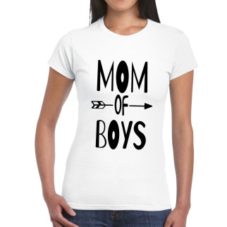 Футболка жіноча біла з оригінальним принтом у подарунок мамі "Mom Of Boys. Мама хлопчиків" Push IT M - Інтернет-магазин спільних покупок ToGether