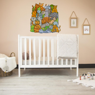 Вінілова інтер'єрна наклейка кольорова декор на стіну, шпалери в дитячу "Котики. Купа котів" з оракалу - Інтернет-магазин спільних покупок ToGether