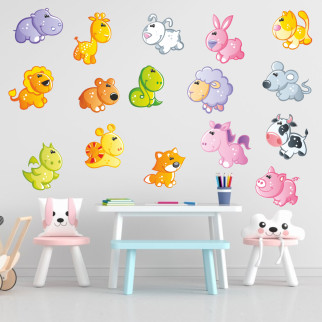 Вінілова інтер'єрна наклейка кольорова декор на стіну, шпалери в дитячу "Тварини. Мультяшні тварини" з оракалу - Інтернет-магазин спільних покупок ToGether