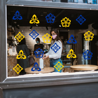 Наклейка вінілова інтер'єрна декор на вікно (вітрину, скло, дзеркало) "Квіти. Сині та жовті Квіти" з оракалу - Інтернет-магазин спільних покупок ToGether