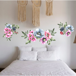 Вінілова інтер'єрна наклейка кольорова декор на стіну, шпалери в дитячу "Акварельні квіти. Різнокольорові квіти" з оракалу - Інтернет-магазин спільних покупок ToGether
