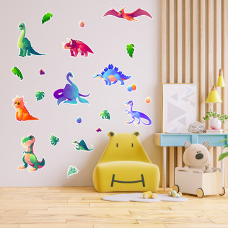 Вінілова інтер'єрна наклейка кольорова декор на стіну, шпалери в дитячу "Кольорові динозаври. Яйця динозаврів" з оракалу - Інтернет-магазин спільних покупок ToGether