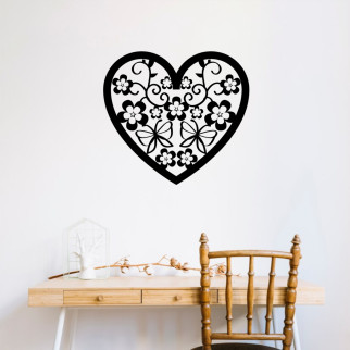 Вінілова інтер'єрна наклейка декор на стіну, шпалери та інші поверхні "Серце з квітами" (колір на вибір) з оракалу - Інтернет-магазин спільних покупок ToGether