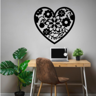 Вінілова інтер'єрна наклейка декор на стіну, шпалери та інші поверхні "Серце у квітах" (колір на вибір) з оракалу - Інтернет-магазин спільних покупок ToGether