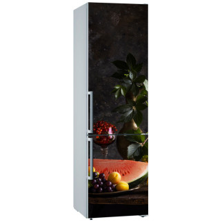 Вінілова кольорова декоративна наклейка на двері холодильника "Натюрморт на чорному тлі" з оракалу - Інтернет-магазин спільних покупок ToGether