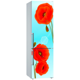 Вінілова кольорова декоративна наклейка на двері холодильника "Червоні маки на тлі неба" з оракалу - Інтернет-магазин спільних покупок ToGether