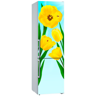 Вінілова кольорова декоративна наклейка на двері холодильника "Жовті тюльпани на тлі неба" з оракалу - Інтернет-магазин спільних покупок ToGether