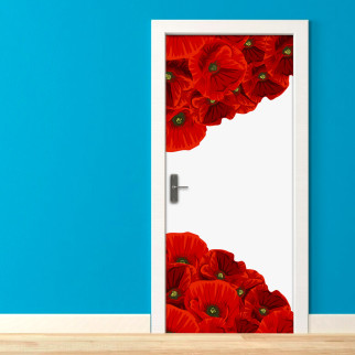 Вінілова кольорова декоративна наклейка на двері "Червоні маки в кутах" самоклейна з оракалу - Інтернет-магазин спільних покупок ToGether