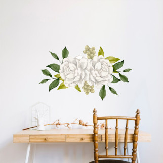 Вінілова інтер'єрна наклейка кольорова декор на стіну (шпалери та інші матеріали) "Білі півонії. Квіти" з оракалу - Інтернет-магазин спільних покупок ToGether