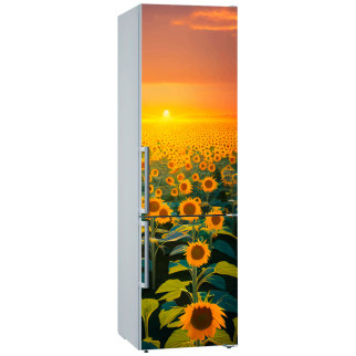 Вінілова кольорова декоративна наклейка самоклейна на двері холодильника "Поле соняшників і сонце" з оракалу - Інтернет-магазин спільних покупок ToGether