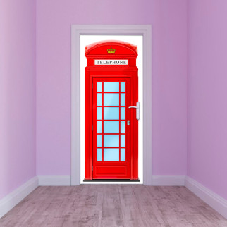 Вінілова кольорова декоративна наклейка на двері "Телефонна червона будка Telephon" самоклейна з оракалу - Інтернет-магазин спільних покупок ToGether
