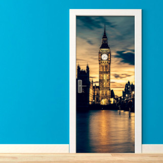 Вінілова кольорова декоративна наклейка на двері "Біг Бен. Вид на Годинник у Лондоні" самоклейна з оракалу - Інтернет-магазин спільних покупок ToGether