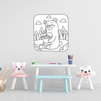 Вінілова інтер'єрна наклейка-розмальовка декор на стіну, шпалери в дитячу "Ведмедик із медом" з оракалу - Інтернет-магазин спільних покупок ToGether
