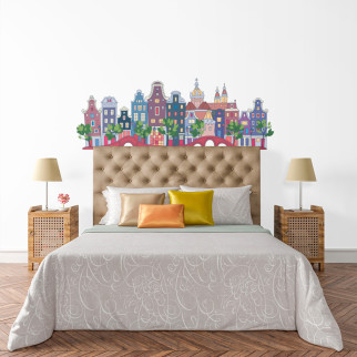 Вінілова інтер'єрна наклейка кольорова декор на стіну (шпалери та фарбу) "Амстердам. Кольорові будинки" самоклеюча з оракалу - Інтернет-магазин спільних покупок ToGether