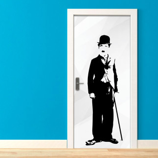 Вінілова самоклейна кольорова декоративна наклейка на двері "Чарлі Чаплін із тростиною" з оракалу - Інтернет-магазин спільних покупок ToGether