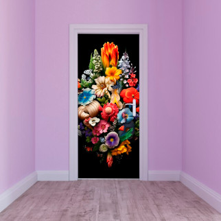 Вінілова самоклеюча кольорова декоративна наклейка на двері "Букет квітів. Квіти" з оракалу - Інтернет-магазин спільних покупок ToGether