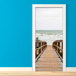 Вінілова самоклеюча кольорова декоративна наклейка на двері "Море. Пляж. Причал" з оракалу - Інтернет-магазин спільних покупок ToGether