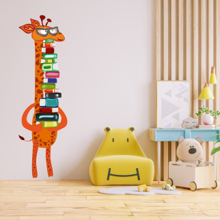 Вінілова самоклейна інтер'єрна наклейка кольорова декор на стіну в школу і садок "Жираф і книги" з оракалу - Інтернет-магазин спільних покупок ToGether