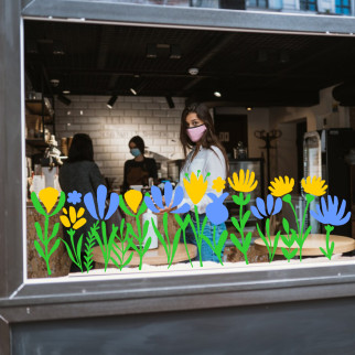 Наклейка вінілова інтер'єрна декор на вікно (вітрину, скло, дзеркало) "Квіти. Жовто-сині квіти" з оракалу - Інтернет-магазин спільних покупок ToGether