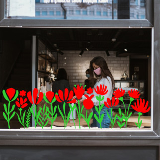 Наклейка вінілова інтер'єрна декор на вікно (вітрину, скло, дзеркало) "Квіти. Червоні квіти" з оракалу - Інтернет-магазин спільних покупок ToGether