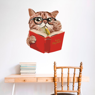 Вінілова самоклейна інтер'єрна наклейка кольорова декор на стіну в школу і садок "Кіт і книга" з оракалу - Інтернет-магазин спільних покупок ToGether