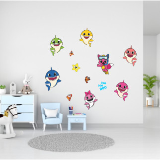 Вінілова інтер'єрна наклейка кольорова декор на стіну, шпалери та інші поверхні "Сім'я акул. Shark Family" з оракалу - Інтернет-магазин спільних покупок ToGether
