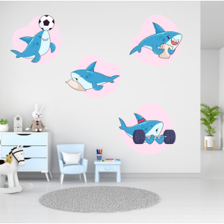 Вінілова інтер'єрна наклейка кольорова декор на стіну, шпалери та інші поверхні "Акули спортивні. Shark Family" з оракалу - Інтернет-магазин спільних покупок ToGether
