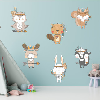 Вінілова інтер'єрна наклейка кольорова декор на стіну "Тварини. Boho Kids style. Стиль Бохо Діти" з Оракалу - Інтернет-магазин спільних покупок ToGether